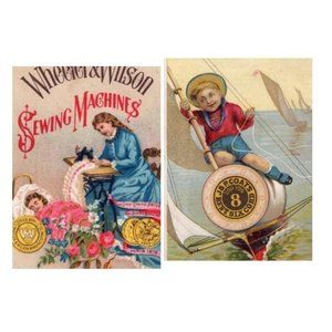 Antique Advertising Trade Cards Sewing Machine And Needles Craft Room Display